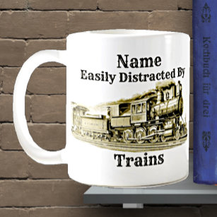 Vintage Steam Train Easily Distracted By, Add Name Coffee Mug