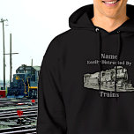Vintage Steam Train Easily Distracted By, Add Name Hoodie<br><div class="desc">Easily Distracted by Trains - Add Name and Change any text -  - - See Lots More Train Theme Gifts in my store - Have a look NOW! - there will be something you love!</div>