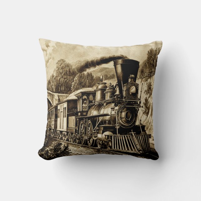 Vintage Steam Train Engine Locomotive Cushion (Front)