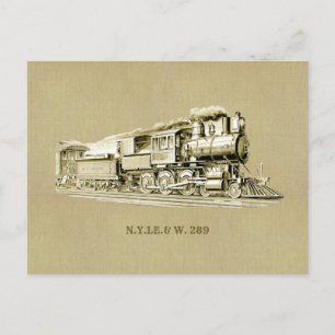 Vintage Steam Train Engine Locomotive Drawing Postcard
