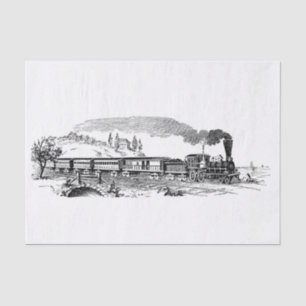 Vintage Steam Train Illustration Decoupage Tissue Paper
