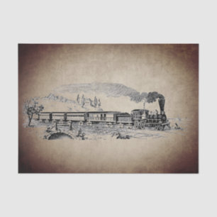 Vintage Steam Train Illustration For Decoupage Tissue Paper