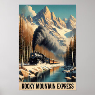 Vintage Steam Train in a Mountain Landscape Poster