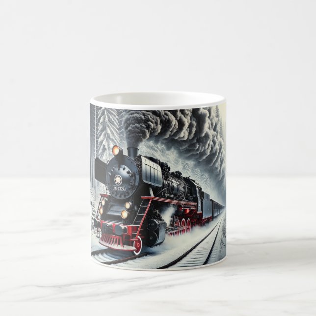 Vintage Steam Train in a Snowy Forest  Coffee Mug (Center)