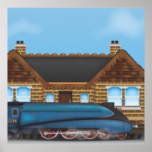 Vintage Steam Train in Station Poster