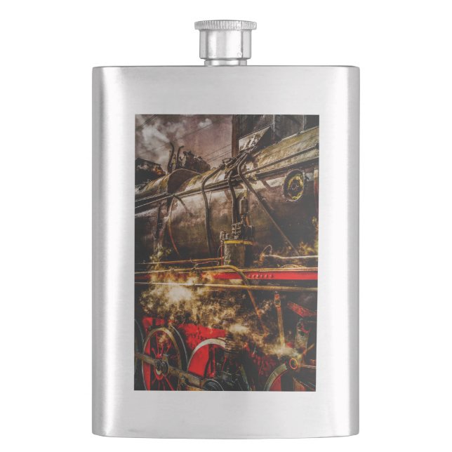 Vintage Steam Train - In Steam Hip Flask (Front)