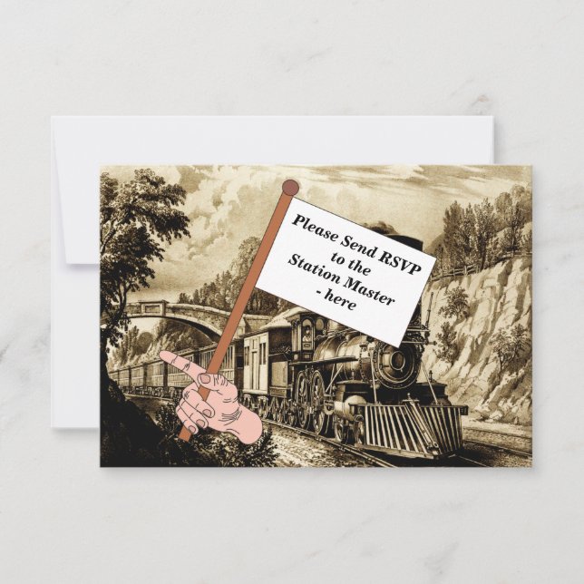 Vintage Steam Train Man's Birthday Party RSVP Card (Front)