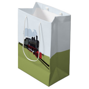 Vintage Steam Train on Railroad Track Art Medium Gift Bag