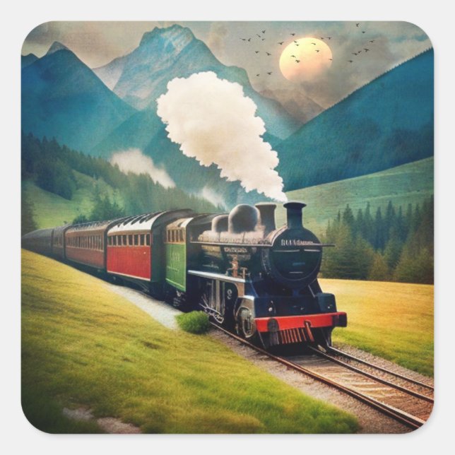 Vintage Steam Train Square Sticker (Front)