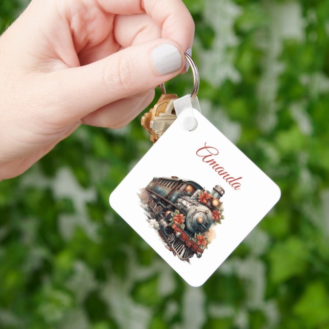 Vintage Steam Train Traditional Christmas Key Ring (Hand)