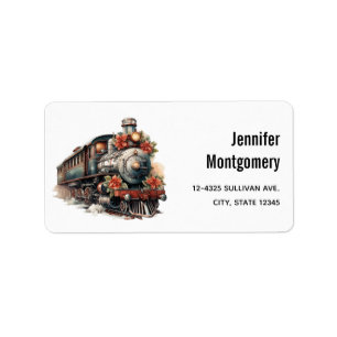 Vintage Steam Train Traditional Christmas Label