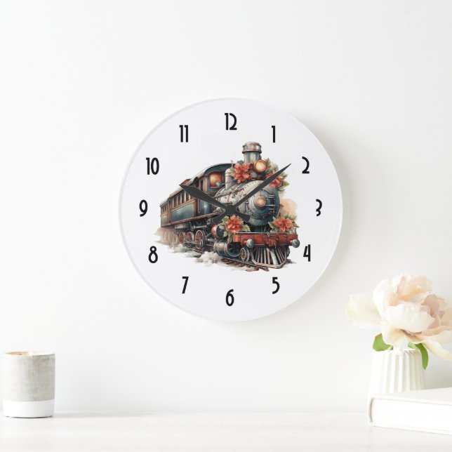 Vintage Steam Train Traditional Christmas Large Clock (Home)