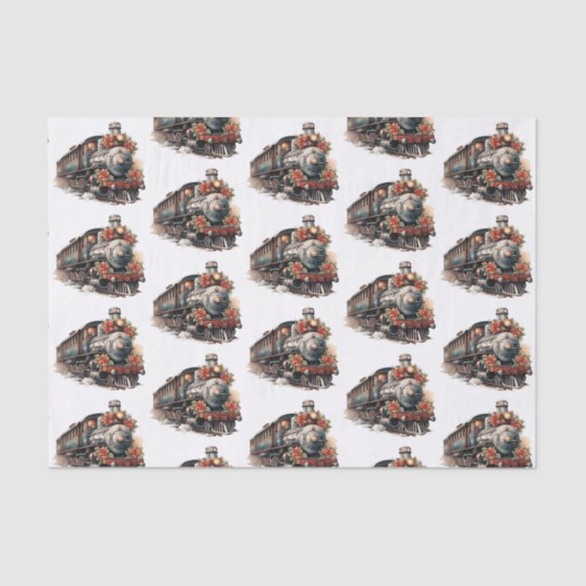 Vintage Steam Train Traditional Christmas Pattern Tissue Paper (Front)