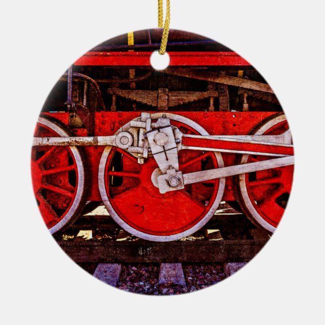 Vintage Steam Train Wheels Ceramic Ornament (Front)