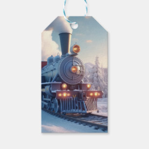 Vintage Steam Train Winter Landscape Snow Mountain Gift Tags