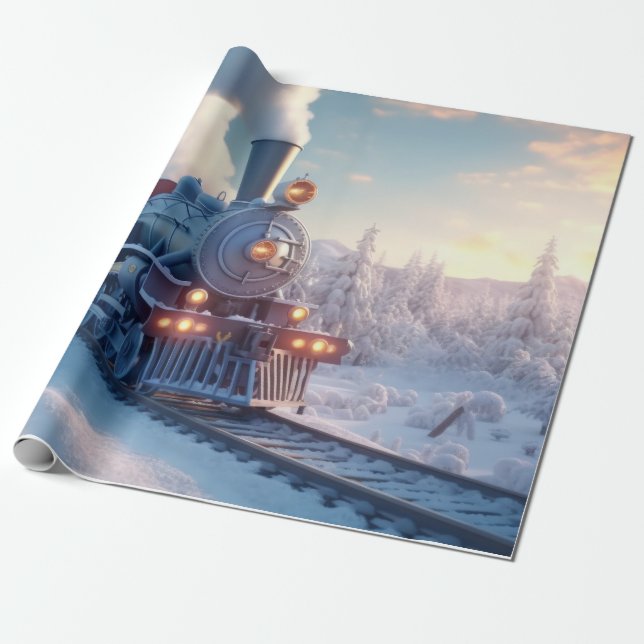 Vintage Steam Train Winter Snowy Mountains Wrapping Paper (Unrolled)