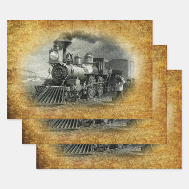 Vintage Steam Train Wrapping Paper Sheet (Set)