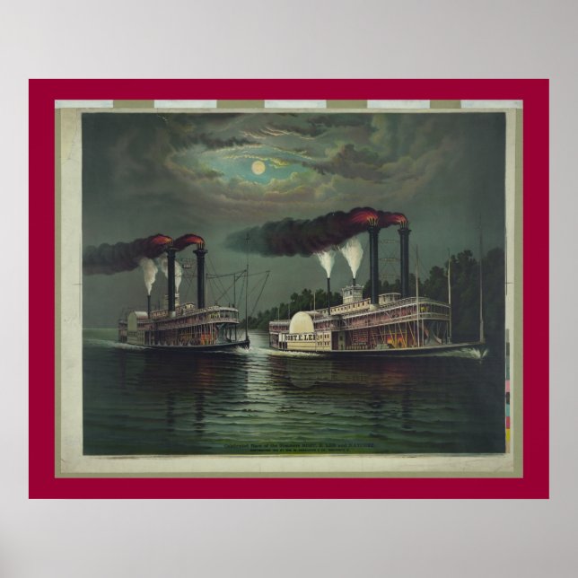 Vintage Steamboat On The Mississippi Lithograph Poster (Front)