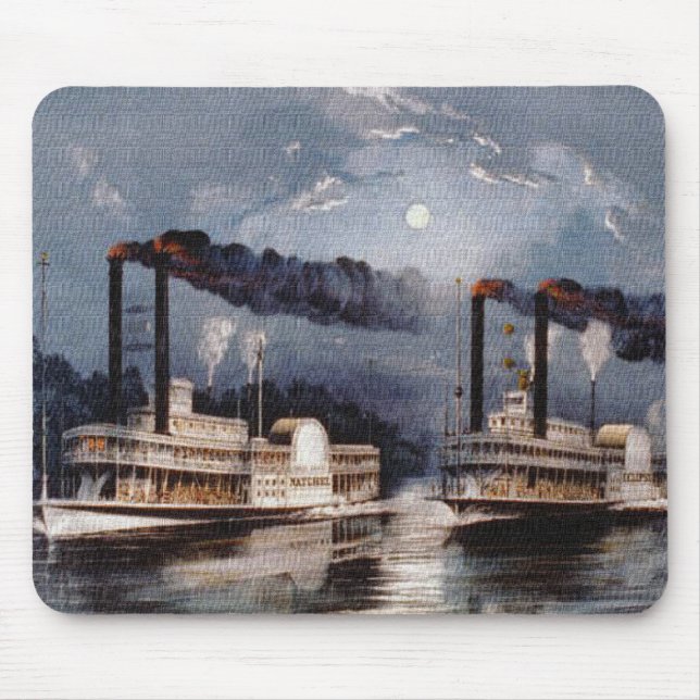 Vintage Steamboat Racing on Mississippi River Mouse Pad (Front)