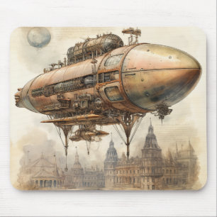 Vintage Steampunk Airship Copper Blueprint Mouse Pad