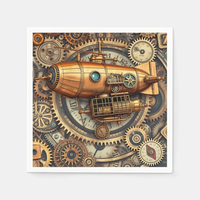 Vintage Steampunk Airship Napkin (Front)
