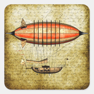 Vintage Steampunk Airship Square Sticker