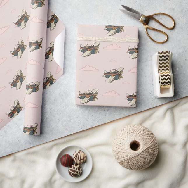 Vintage Steampunk Biplane Pattern Wrapping Paper (Crafts)