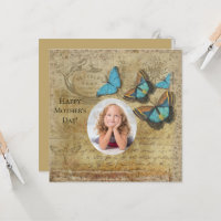 Vintage Steampunk Blue Butterflies on Parchment