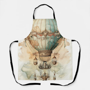 Vintage Steampunk Blue Hot Air Balloon (2) Apron