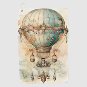 Vintage Steampunk Blue Hot Air Balloon (2) Golf Towel
