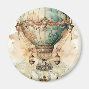 Vintage Steampunk Blue Hot Air Balloon (2) Magnet