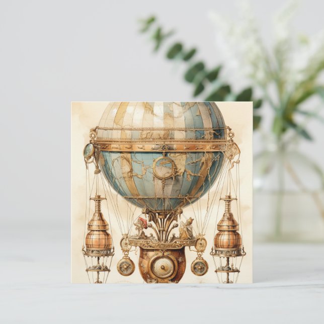 Vintage Steampunk Blue Hot Air Balloon (3) (Standing Front)