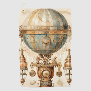 Vintage Steampunk Blue Hot Air Balloon (3) Golf Towel