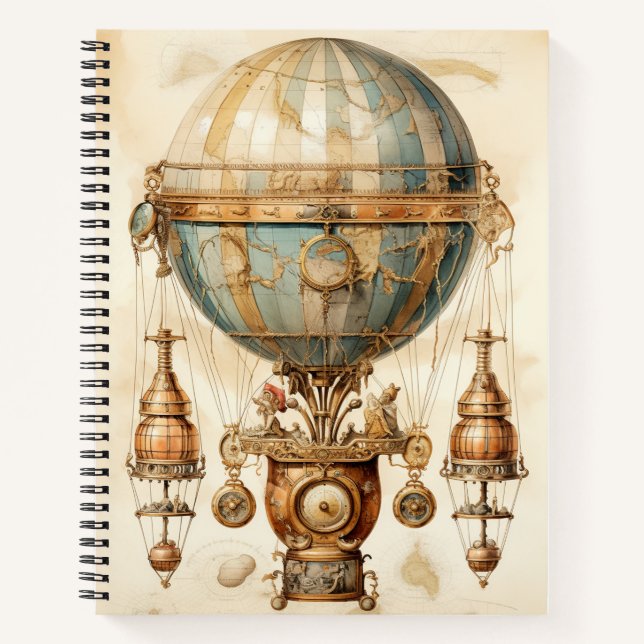 Vintage Steampunk Blue Hot Air Balloon (3) Notebook (Front)