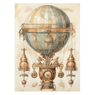 Vintage Steampunk Blue Hot Air Balloon (3) Tablecloth