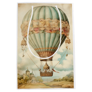 Vintage Steampunk Blue Hot Air Balloon Medium Gift Bag