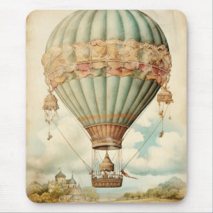 Vintage Steampunk Blue Hot Air Balloon Mouse Pad