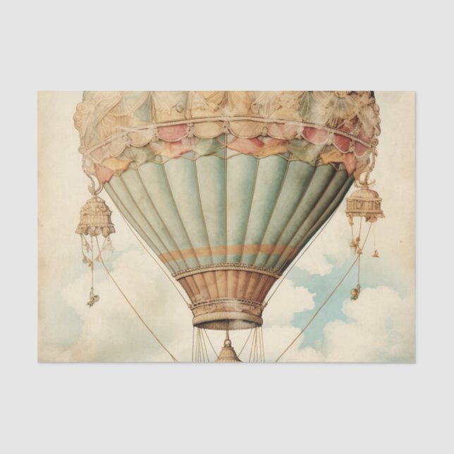 Vintage Steampunk Blue Hot Air Balloon Tissue Paper (Front)