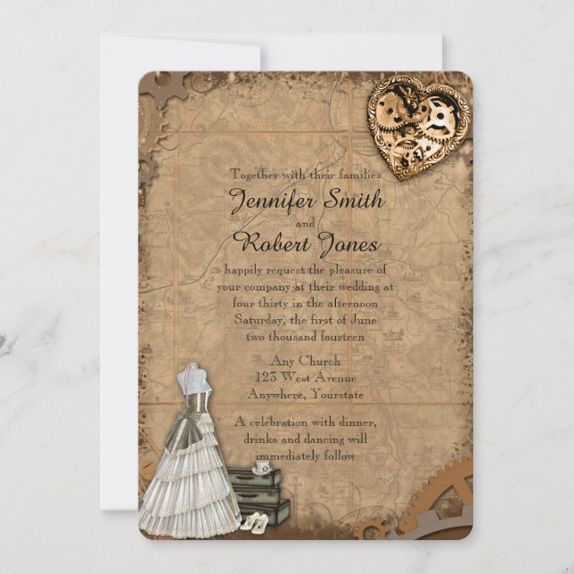 Vintage Steampunk Bride Wedding Invitation (Front)