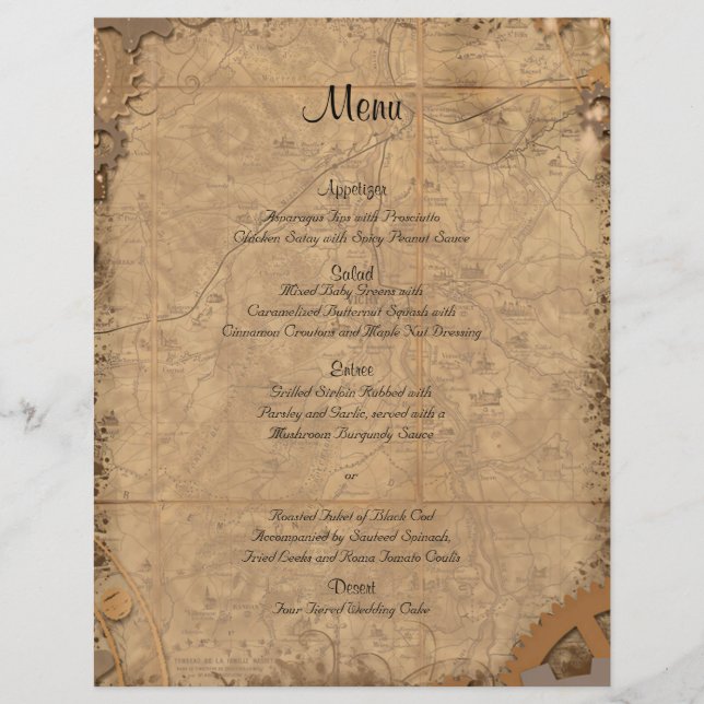 Vintage Steampunk Bride Wedding Menu (Front)