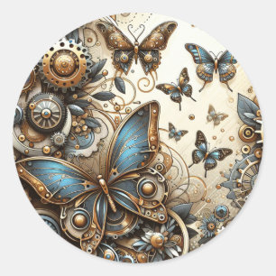 Vintage Steampunk Butterflies  Classic Round Sticker