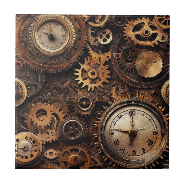 Vintage Steampunk Ceramic Tile (Front)