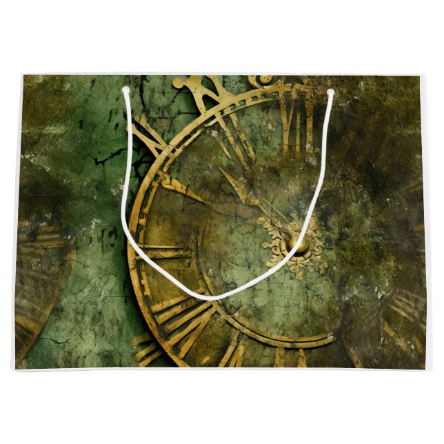 Vintage Steampunk Clockwork Emerald Large Gift Bag (Front)