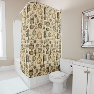 Vintage Steampunk Clockwork Parchment Brown Shower Curtain