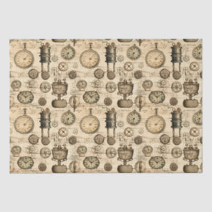 Vintage Steampunk Clockwork Parchment Brown Tissue Paper