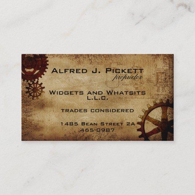 Vintage Steampunk Cogs Business Card (Front)