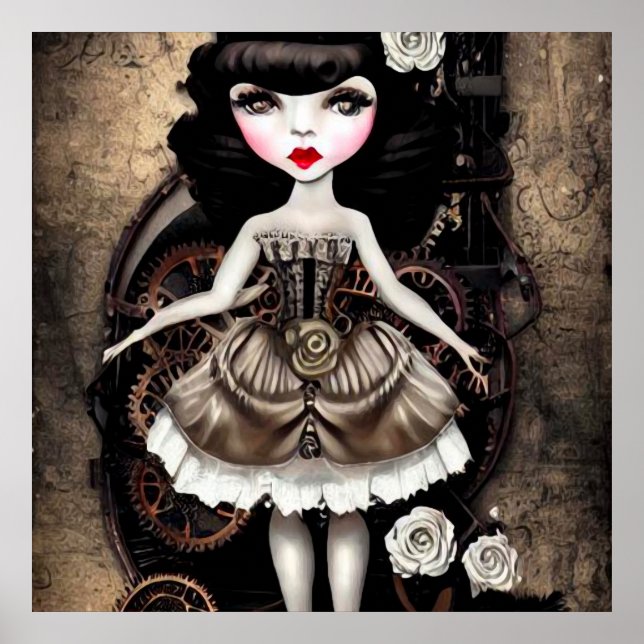 Vintage Steampunk Doll & Gears Poster (Front)