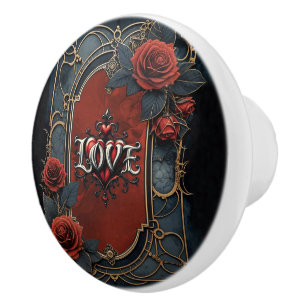 Vintage steampunk elegance clockwork Roses of Love Ceramic Knob