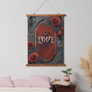 Vintage steampunk elegance clockwork Roses of Love Hanging Tapestry