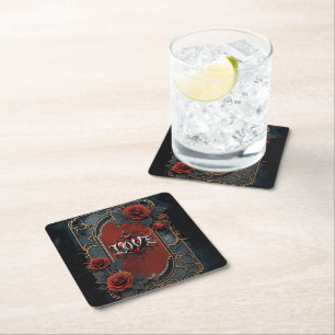 Vintage steampunk elegance clockwork Roses of Love Square Paper Coaster